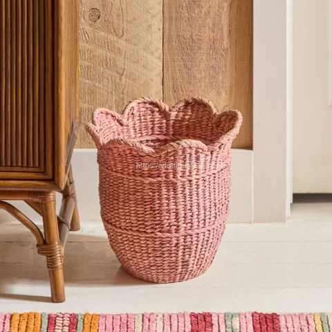 New Arrival Pink Seagrass Tulip Basket, Laundry Basket For kid