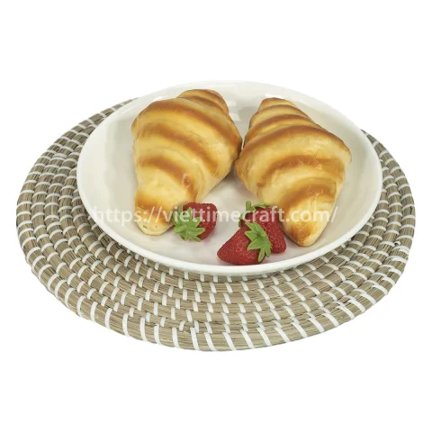 Embroidered Seagrass Placemat with Knitted Flower Pattern