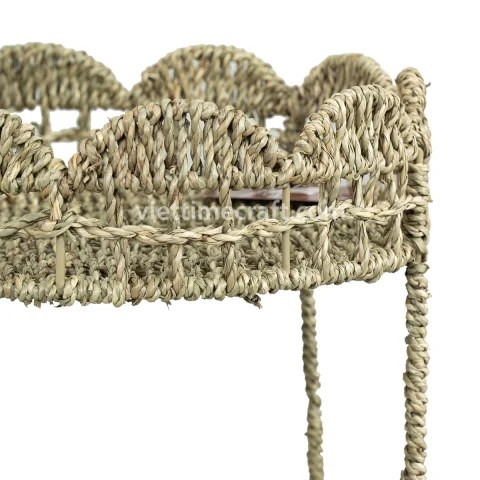 2 Tiers Handwoven Seagrass Floor Shelf, Natural Decorative Storage Rack for Home and Retail Display