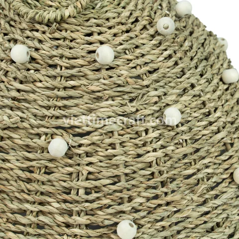 Handmade Seagrass Food Cover with Decorative Beads, Food Dome for Kitchen and Dining