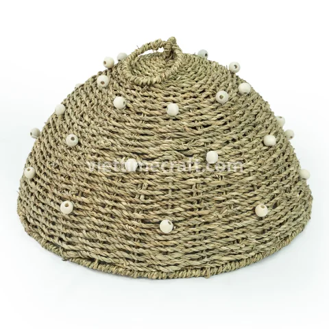 Handmade Seagrass Food Cover with Decorative Beads, Food Dome for Kitchen and Dining