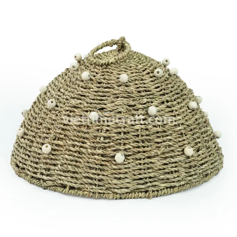 Handmade Seagrass Food Cover with Decorative Beads, Food Dome for Kitchen and Dining