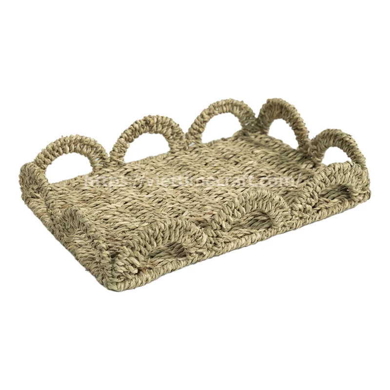 Decorative Edge Seagrass Storage Tray, Eco-Friendly Handwoven Basket for Kitchen and Living Room