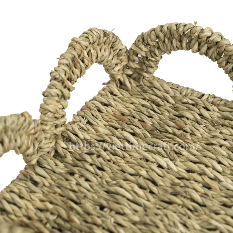 Decorative Edge Seagrass Storage Tray, Eco-Friendly Handwoven Basket for Kitchen and Living Room