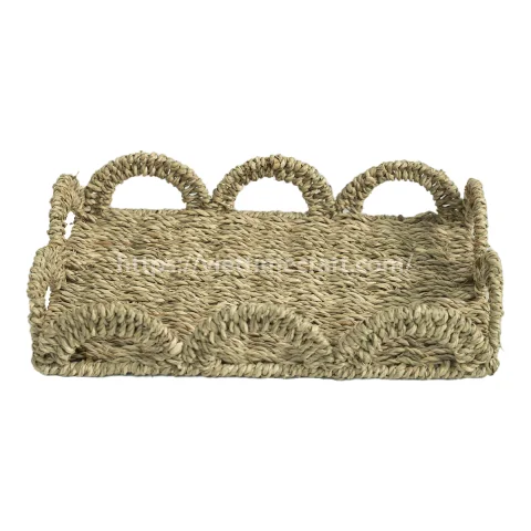 Decorative Edge Seagrass Storage Tray, Eco-Friendly Handwoven Basket for Kitchen and Living Room