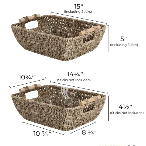 Rectangular Seagrass Storage Tray with Wooden Handle For Tableware – Viettimecraft wholesale supplier