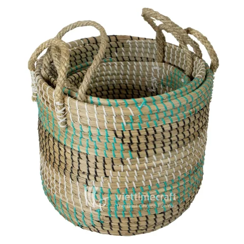 Handwoven Seagrass Basket Set with Plastic Strings – Round Seagrass Storage Manufacturer from Vietnam
