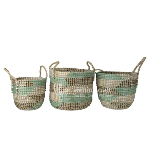 Handwoven Seagrass Basket Set with Plastic Strings – Round Seagrass Storage Manufacturer from Vietnam
