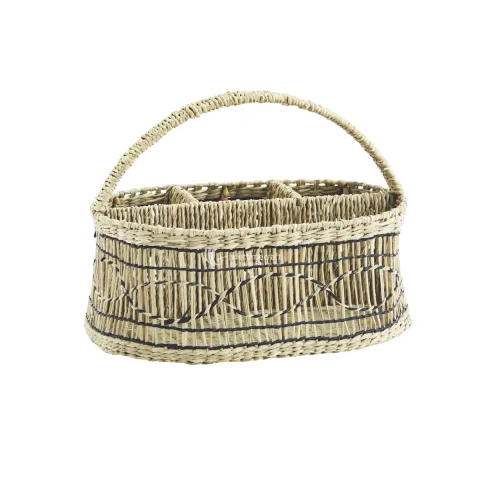 Rattan Export Cesto in Erba Marina Intrecciato a Mano con Manico, Portautensili - REX-C00788