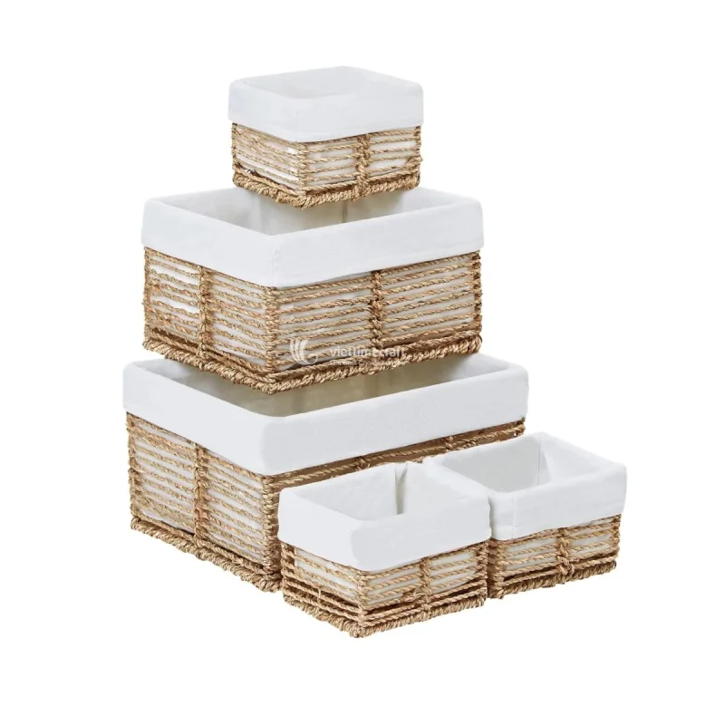 Natural Seagrass Basket Set with Soft Fabric Lining from Vietnam Manufacturer