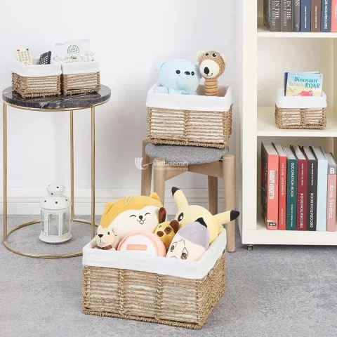 Natural Seagrass Basket Set with Soft Fabric Lining from Vietnam Manufacturer