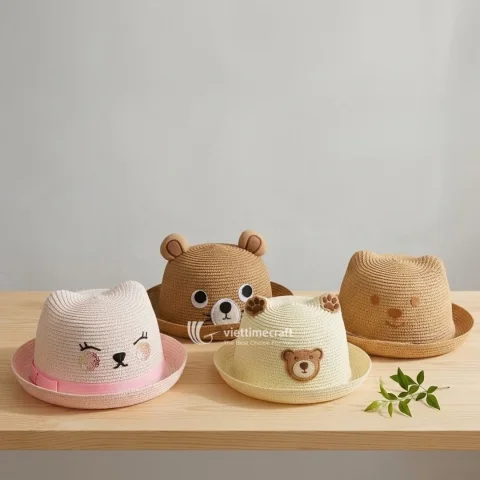 Adorable Animal-Themed Handwoven Straw Sun Hat for Kids