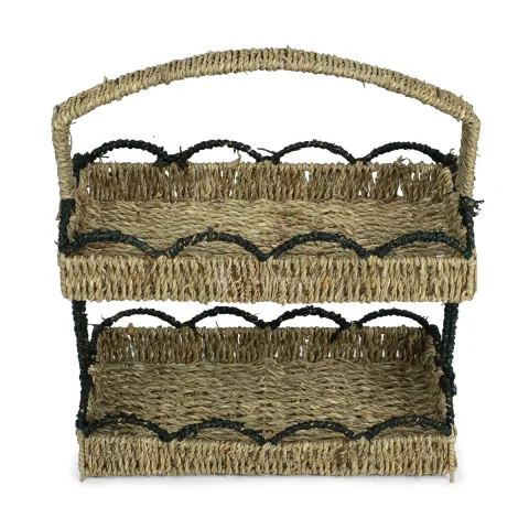 Woven Two Tier Storage Basket with Handle Collection Viettimecraft