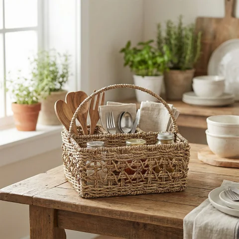 Seagrass Utensil Holder with Handle, Pen Organizer Caddy Wholesale from Vietnam