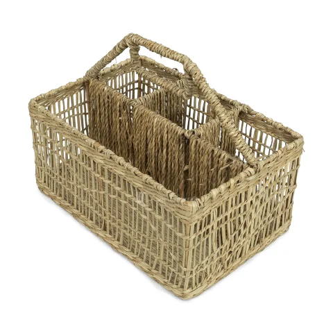 Woven Seagrass Utensil Holder with Handle, Pen Organizer Caddy for Desk and Kitchen Wholesale