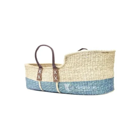 Rattan Export Premium Handwoven Seagrass Moses Basket with Reinforced Leather Handles for Nursery Room - REX-C00799