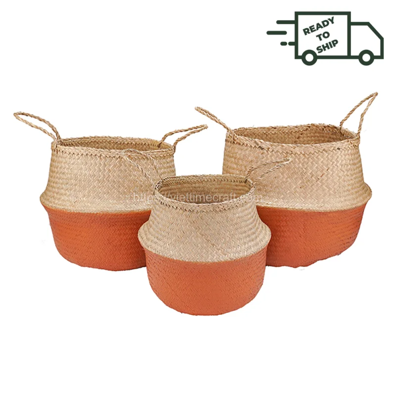 Available In Stock Orange Seagrass Belly Basket For Home Storage