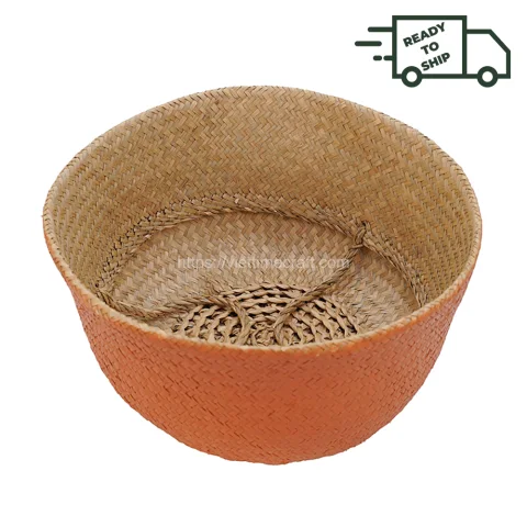 Available In Stock Orange Seagrass Belly Basket For Home Storage