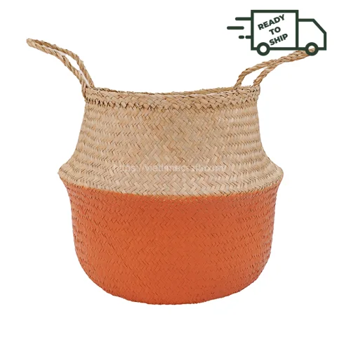 Available In Stock Orange Seagrass Belly Basket For Home Storage