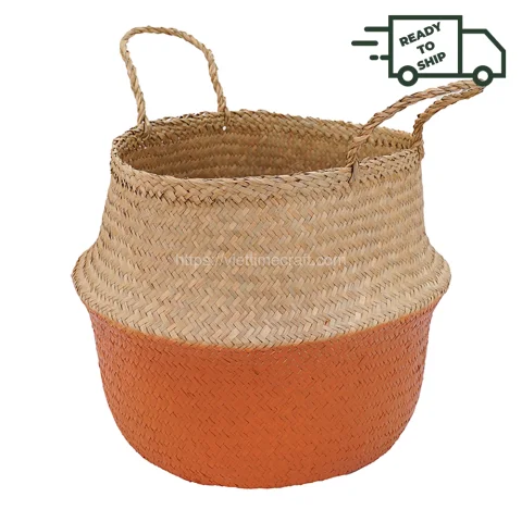 Available In Stock Orange Seagrass Belly Basket For Home Storage