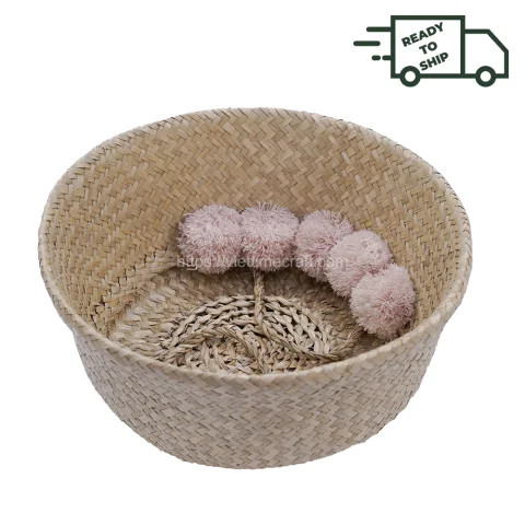 Special Offer – Seagrass Belly Basket With Pink Pompoms 2 Sizes