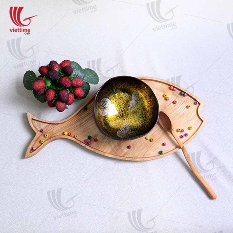 Fish Shaped Wooden Tray For Serving Food