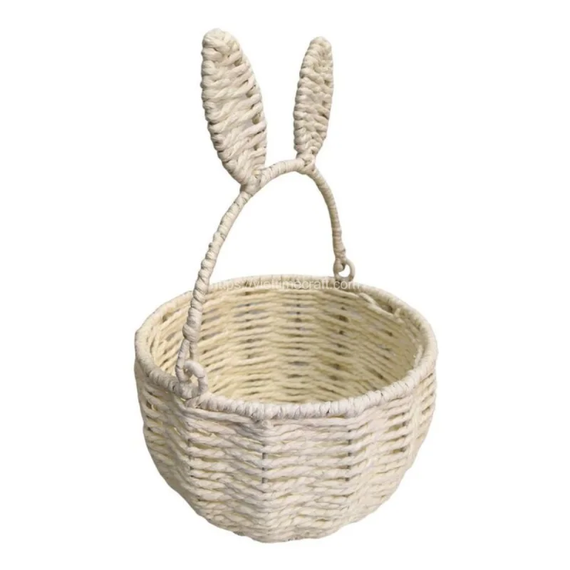 Foldable Straw Bunny Egg Basket for Easter