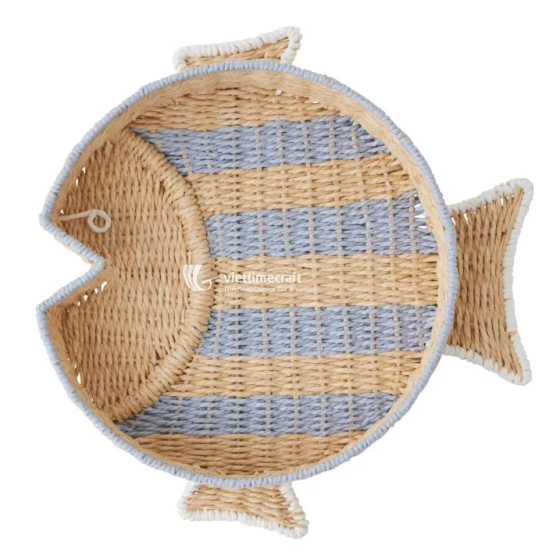 Fish Woven Tray – Recycled Paper Rope Tray for Coastal & Boho Home Decor