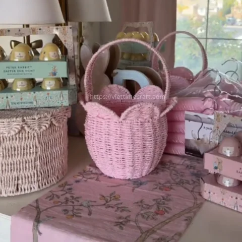 Adorable Tulip Shape Recycled Paper Rope Basket Eco-friendly Handmade Decor