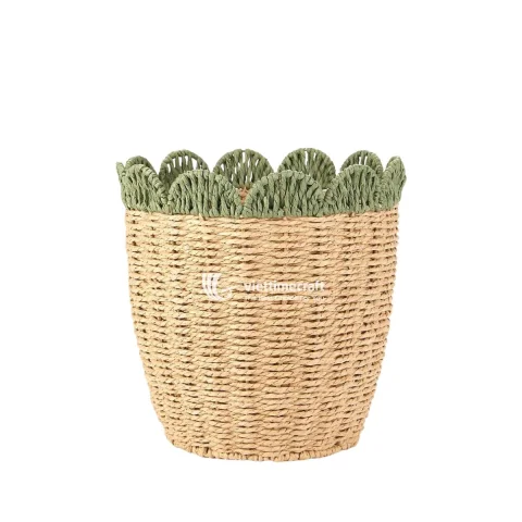 Set Straw Paper Flower Scallop Basket Tray made by Recycled Paper – Home Decor Basket