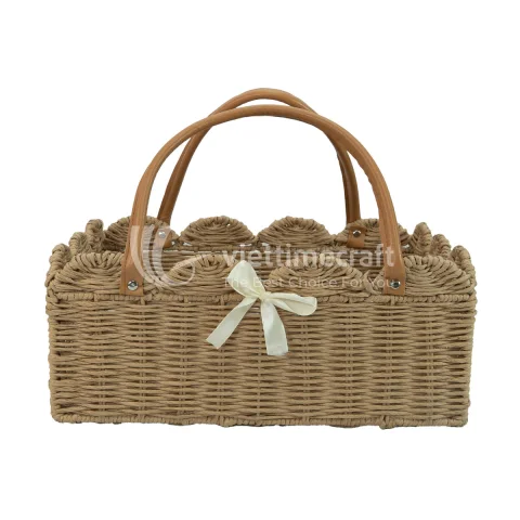 Straw Nursery Diaper Caddy Basket, Baby Organizer with Leather Handles and Adjustable Divider