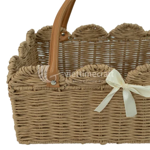 Straw Nursery Diaper Caddy Basket, Baby Organizer with Leather Handles and Adjustable Divider