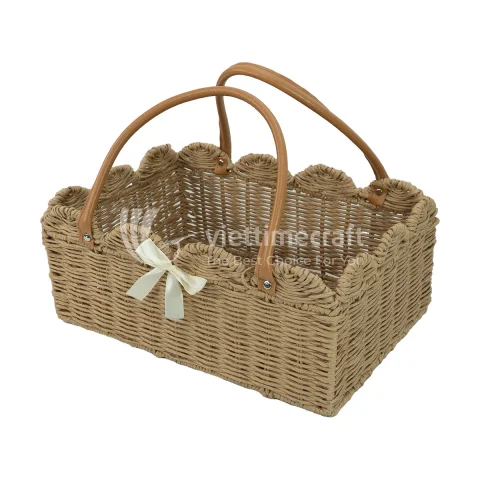 Straw Nursery Diaper Caddy Basket, Baby Organizer with Leather Handles and Adjustable Divider