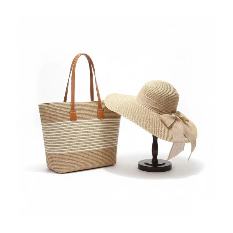Hot-Selling Straw Hat and Matching Tote Bag Set for Women, Fashionable Summer Beach Accessories – GI00051
