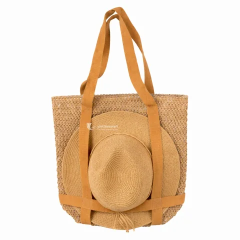 Straw Hat and Bag Set Wholesale, Handmade Beach Summer Set Vietnam Supplier