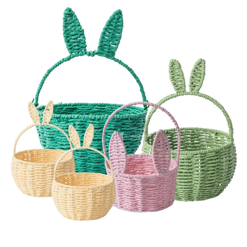 Funny Handmade Bunny Easter Woven Baskets with Sturdy Carry Handles