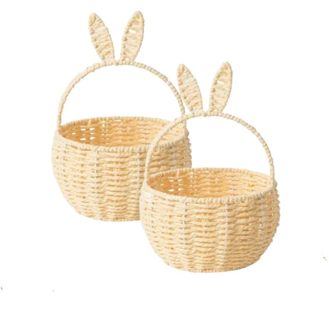 Funny Handmade Bunny Easter Woven Baskets with Sturdy Carry Handles