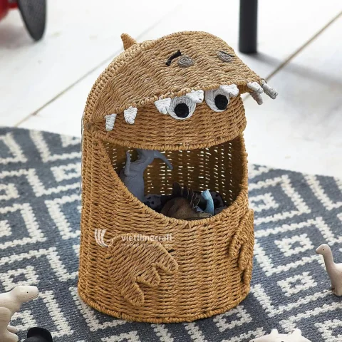 Playful Monster Nursery Organizer, Hand-Crafted Paper Rope Storage Hub for Sustainable Toy Tidying