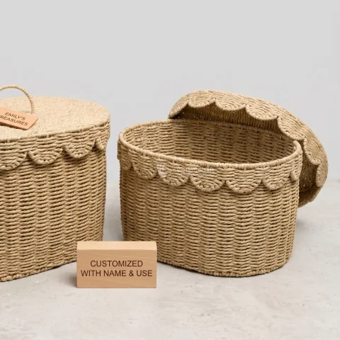 Wholesale Straw Scalloped Basket, Trendy Handcrafted Storage Solutions from Vietnam Handicraft