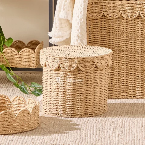 Wholesale Straw Scalloped Basket, Trendy Handcrafted Storage Solutions from Vietnam Handicraft
