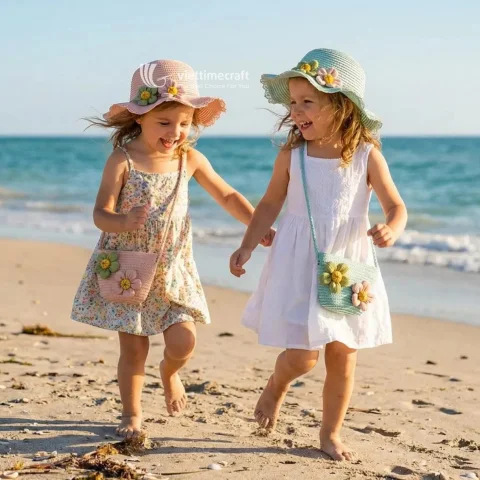 Hot-Trend Fashionable Kids Straw Hat, Paper Rope Bucket Hat for Girls