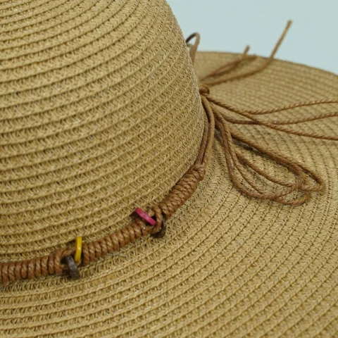 Light Brown Woven Straw Hat With Wide Brim, Beach Hat For Sale