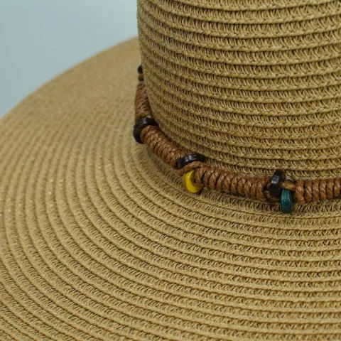 Light Brown Woven Straw Hat With Wide Brim, Beach Hat For Sale
