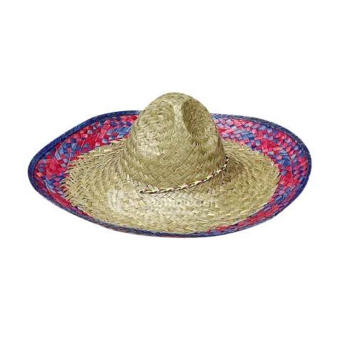 Vibrant Mexican Hat with Colorful Brim, Handwoven Straw Sombrero for Festival Collections