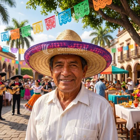 Vibrant Mexican Hat with Colorful Brim, Handwoven Straw Sombrero for Festival Collections