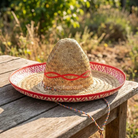 Straw Sombrero with Colorful Brim Trim, Lightweight Woven Hat for Fiesta and Theme Events