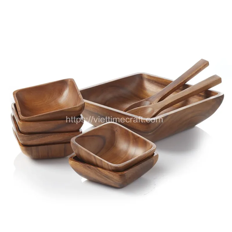 Super Cheap Set Acacia Wood Salad Bowl Wholesale