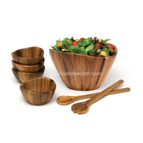Super Cheap Set Acacia Wood Salad Bowl Wholesale