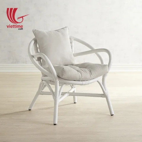 White Wicker Round Rattan Armchair