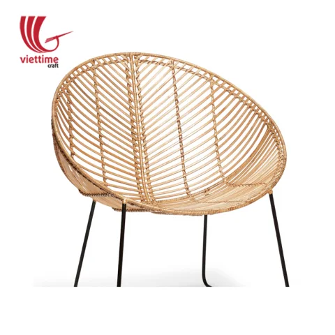 Natural Egg Rattan Armchair Metal Legs